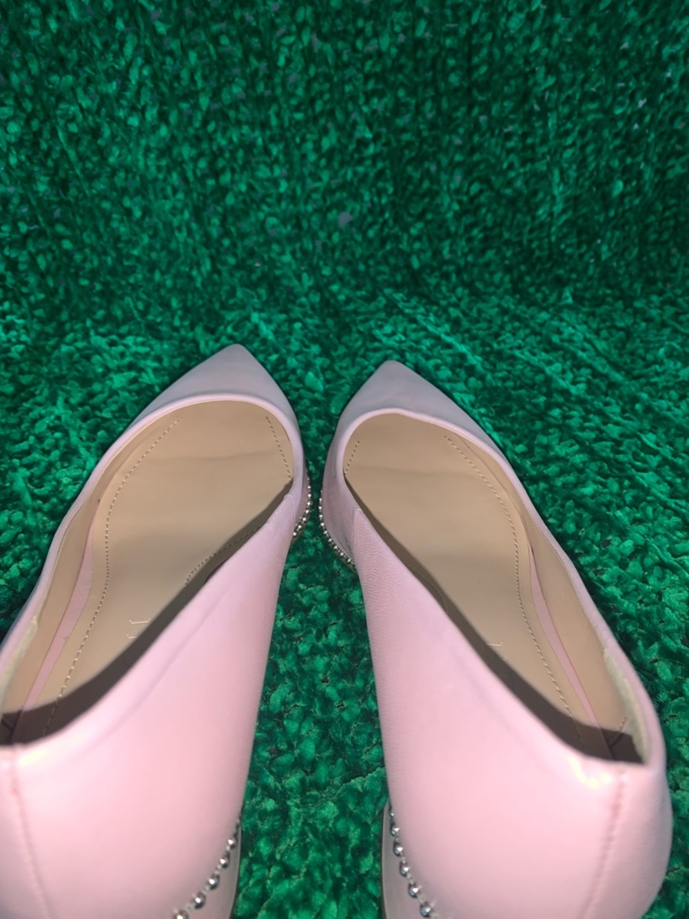 Coach Pink Leather Pointed Block Heel Pumps with Beaded Trim - Picture 6 of 10